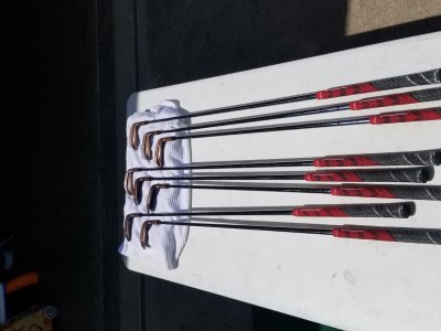 Copper plated mizuno mp-60 RH 3-pw DG s300s with gp mcc +4 red/black grips 