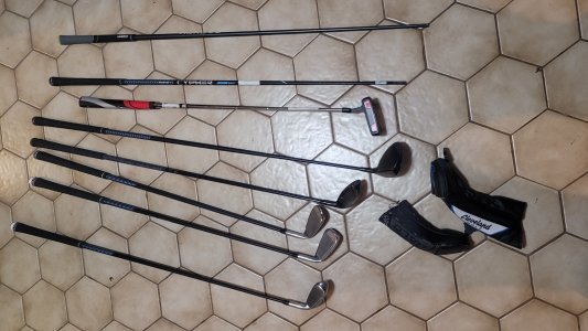 Two shafts, several Left-handed clubs for sale, mostly Cleveland