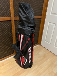 Callaway 14 Piece (Strata Plus). Set includes: Driver, 3 Wood, 5 Hybrid, 6 - 9 Iron, PW & SW, Putter, Stand Bag, and 3 Head covers.