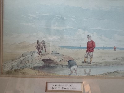 Vintage Framed watercolor St Andrews golf scene with miniature golf